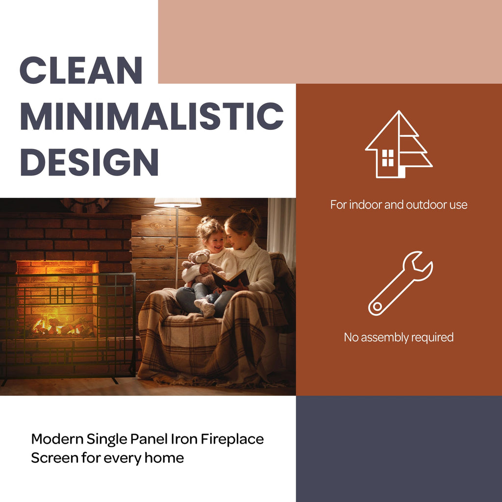Single Panel Fireplace Screen with Mesh Spark Guard H12863