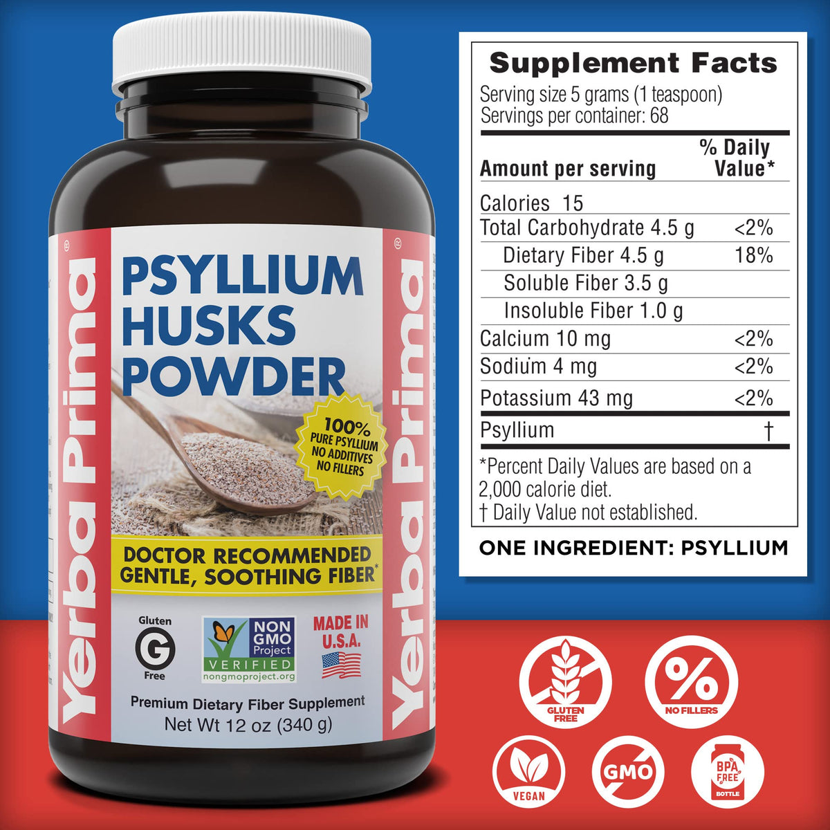 Psyllium Husks Powder 12 oz Fiber Supplement E45895