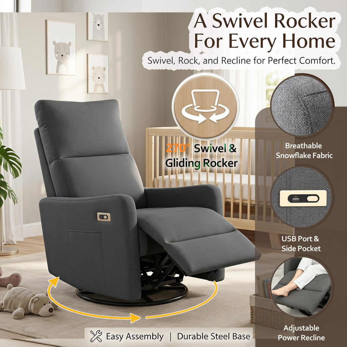 Small Power Swivel Rocker Recliner Chair L9926