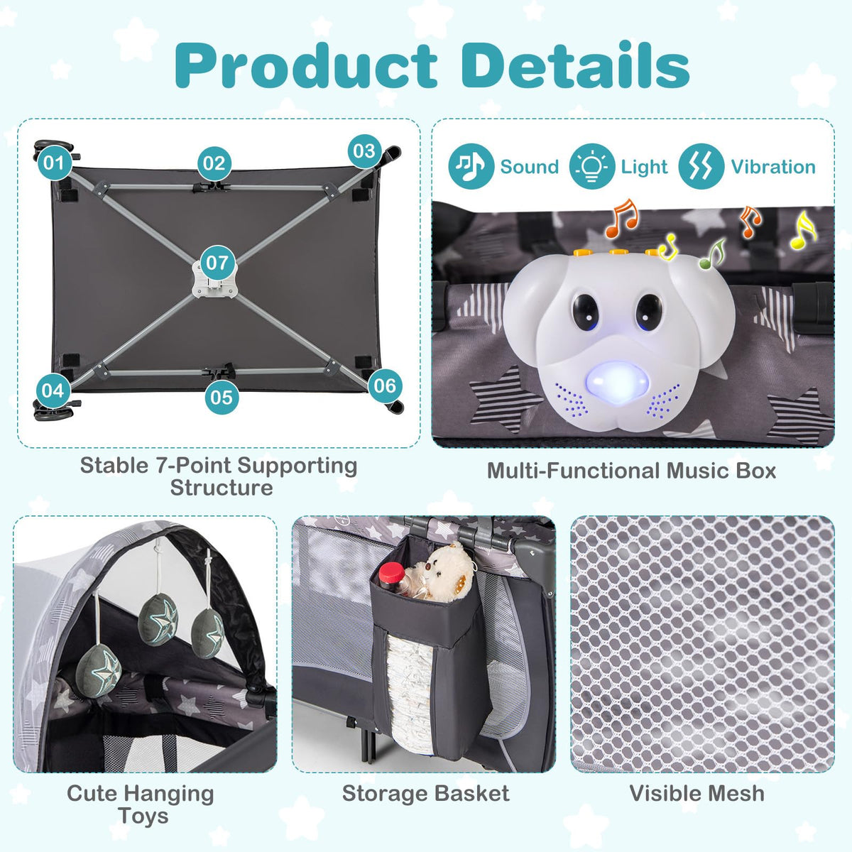 4 in 1 Pack and Play Portable Baby Playard with Bassinet F939005