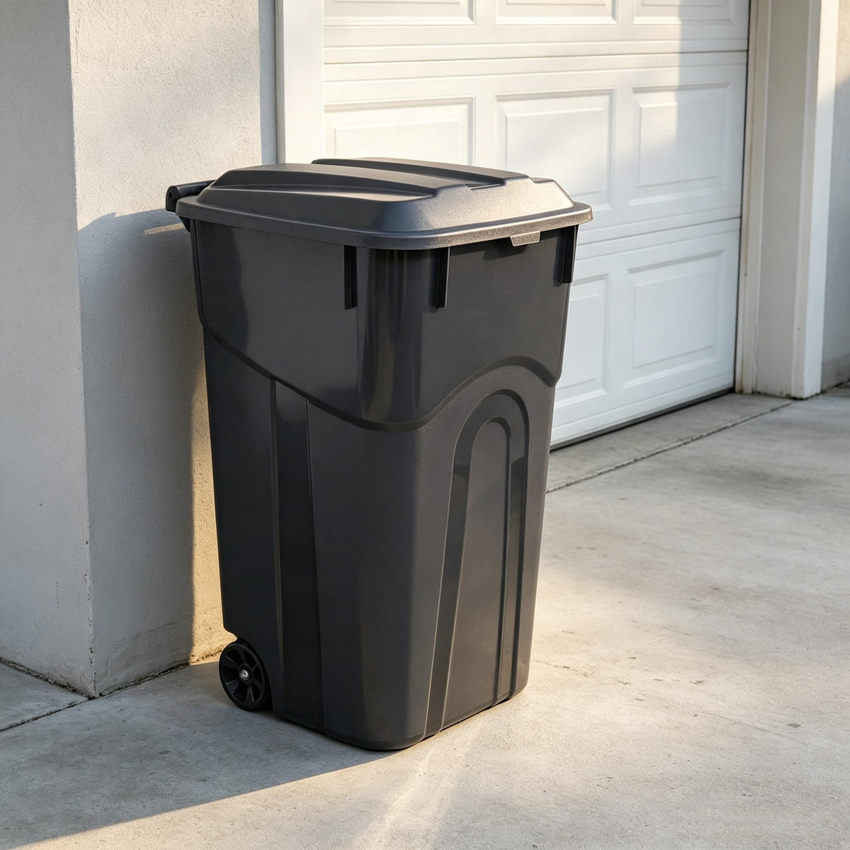 32 Gallon Black Plastic Wheeled Trash Can with Lid X296
