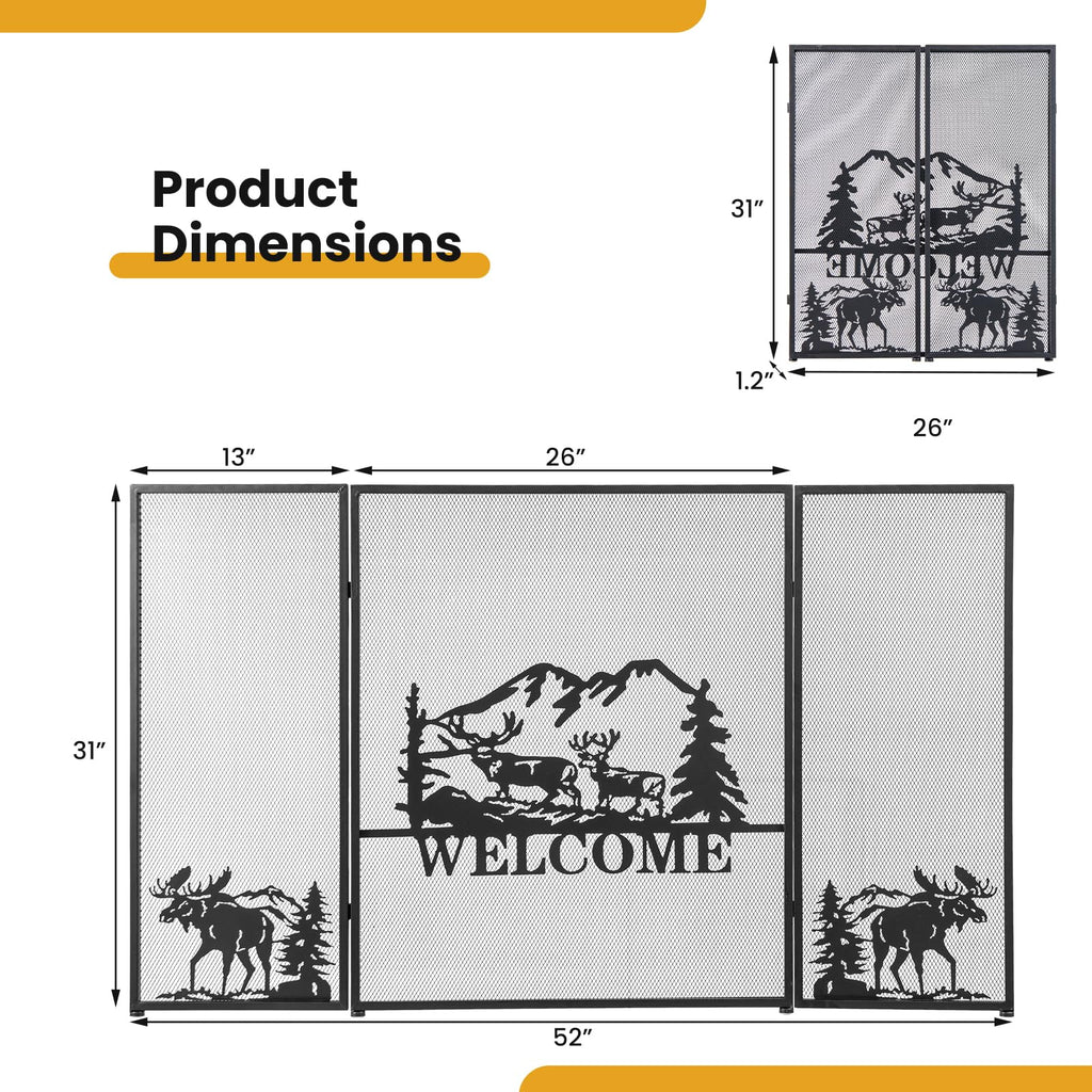 Foldable Fireplace Screen with Moose Pattern R32066