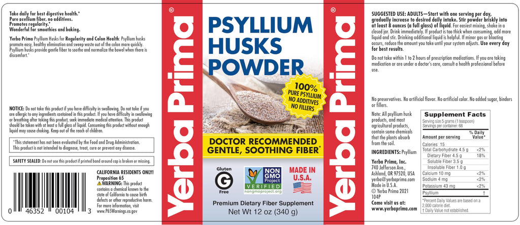Psyllium Husks Powder 12 oz Fiber Supplement E45895