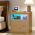 LED Nightstand with Charging Station and 2 Drawers D7139