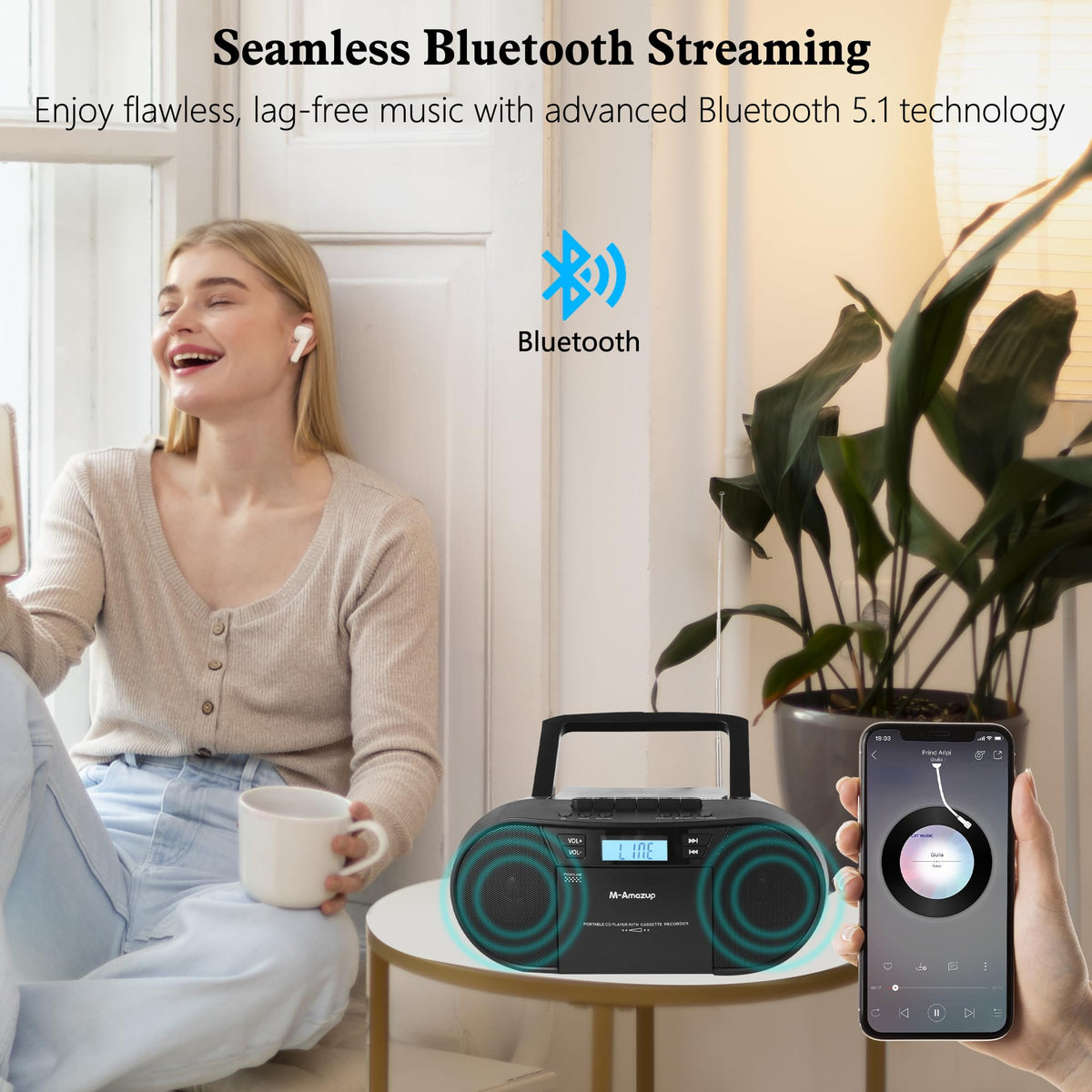 Portable CD Cassette Boombox with Bluetooth MP3 USB FM Radio P5930