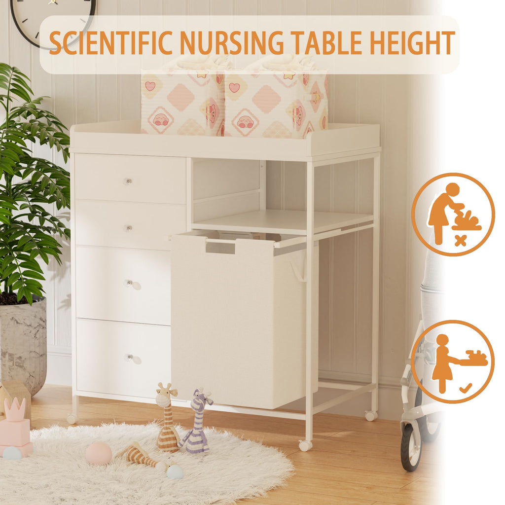 Diaper Changing Station with Wheels and Laundry Hamper J8746
