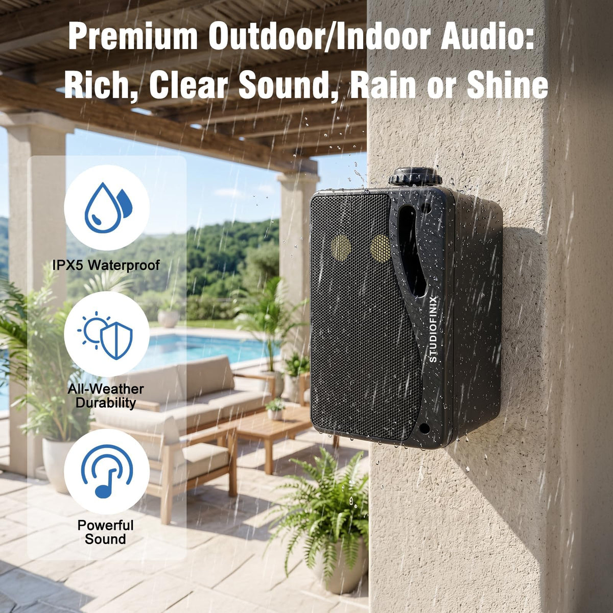 3.5 Inch Indoor Outdoor Wall Mounted Bluetooth Speakers, 200W 3-Way Waterproof, Black, 2 Pack K2235