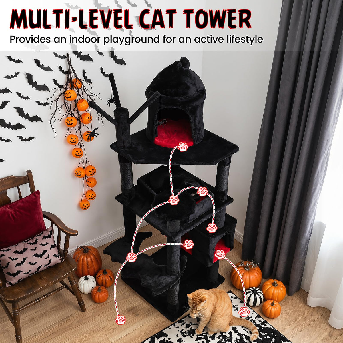 70-inch Multi-Level Black Cat Tree A139382