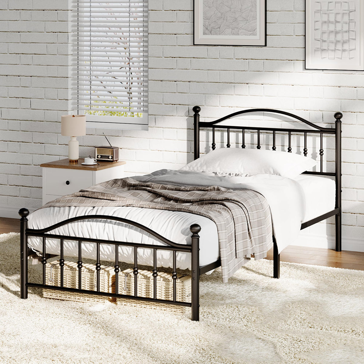 Twin Size Metal Platform Bed Frame with Headboard & Footboard R11429