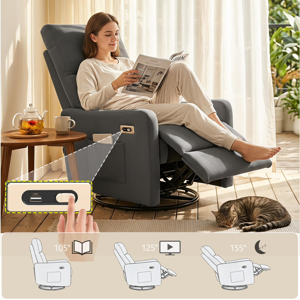 Small Power Swivel Rocker Recliner Chair L9926