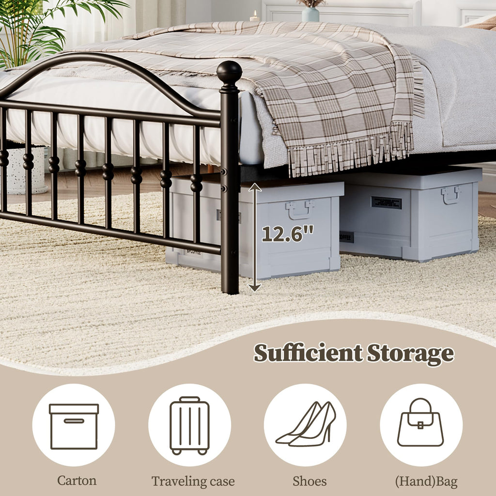 Twin Size Metal Platform Bed Frame with Headboard & Footboard R11429