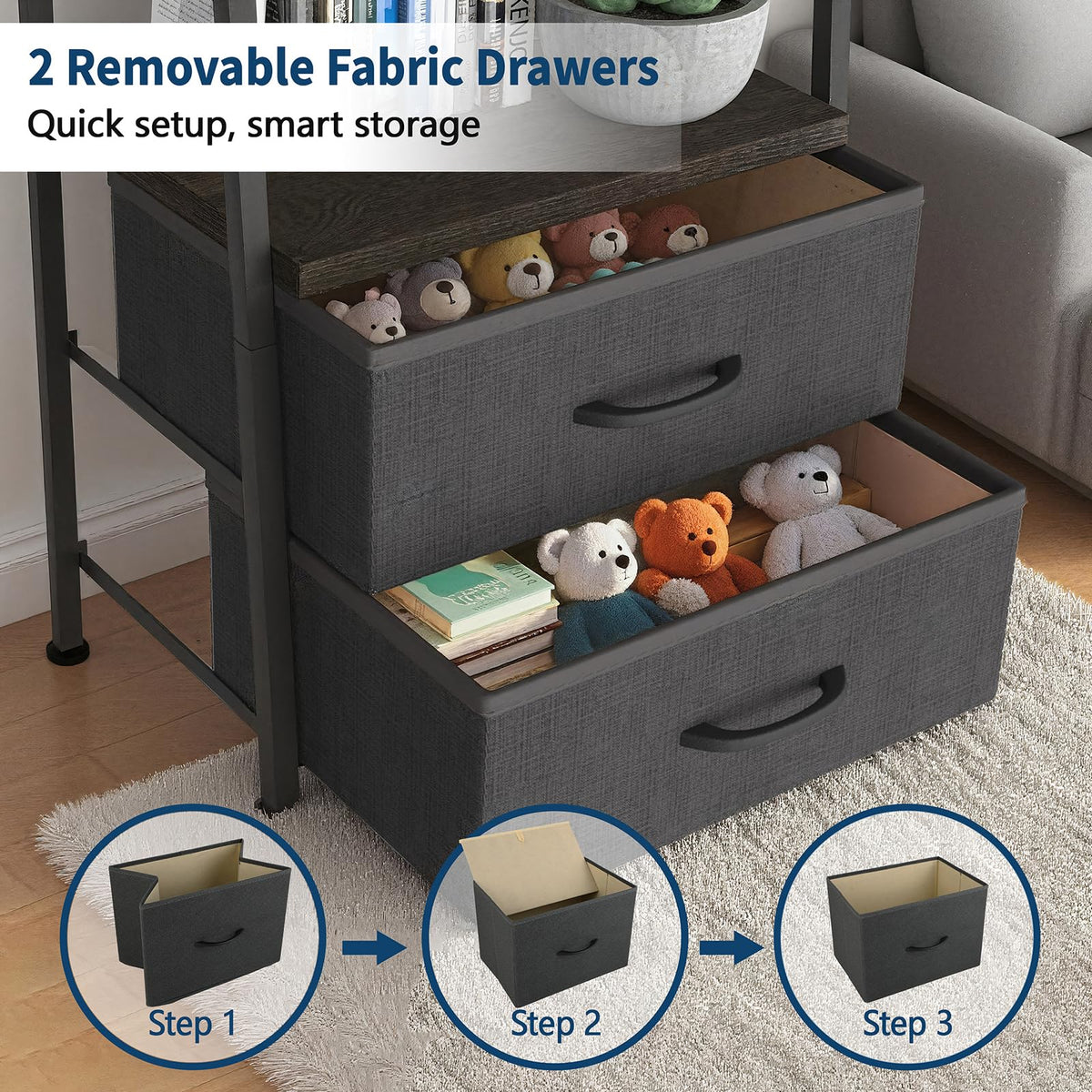 5-Tier Ladder Bookshelf with 2 Drawers Black N2055
