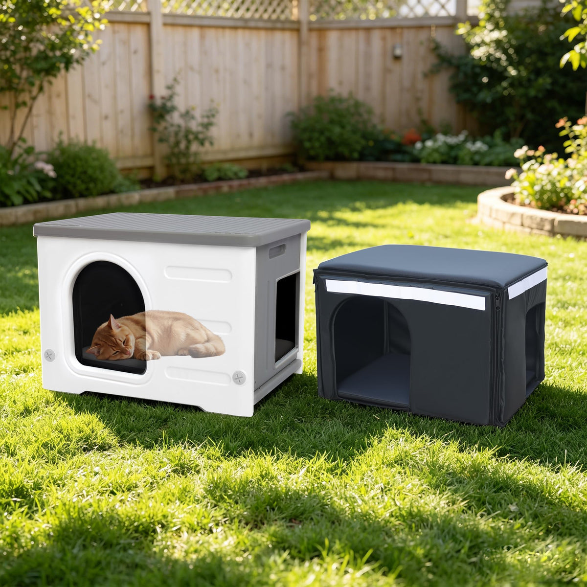 Insulated Outdoor Cat House with Liner W5701