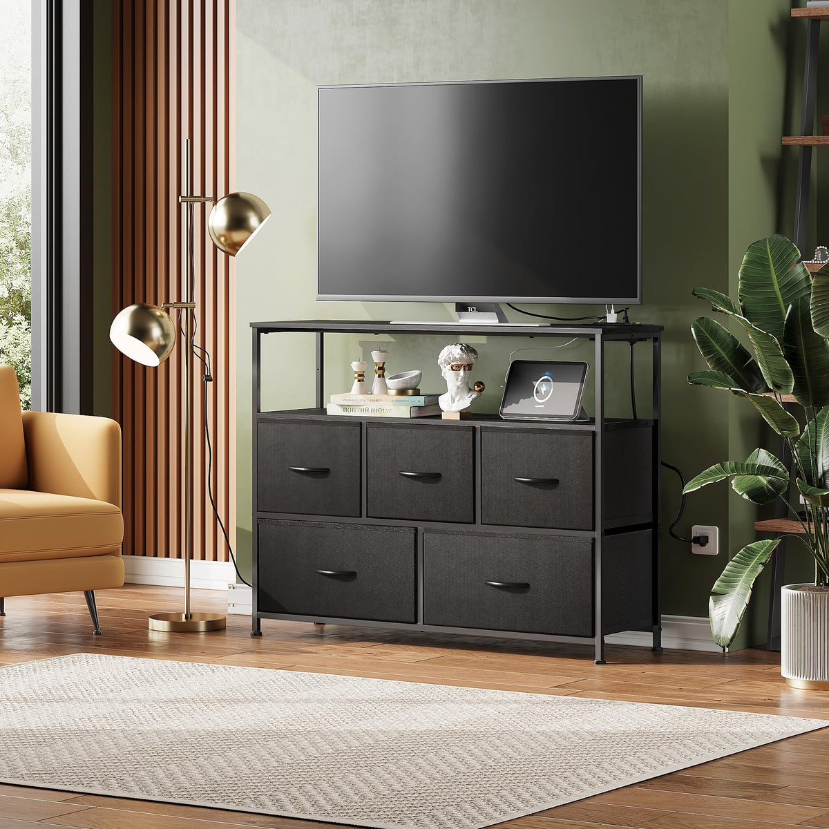 Black 5 Drawer Fabric Dresser O539644