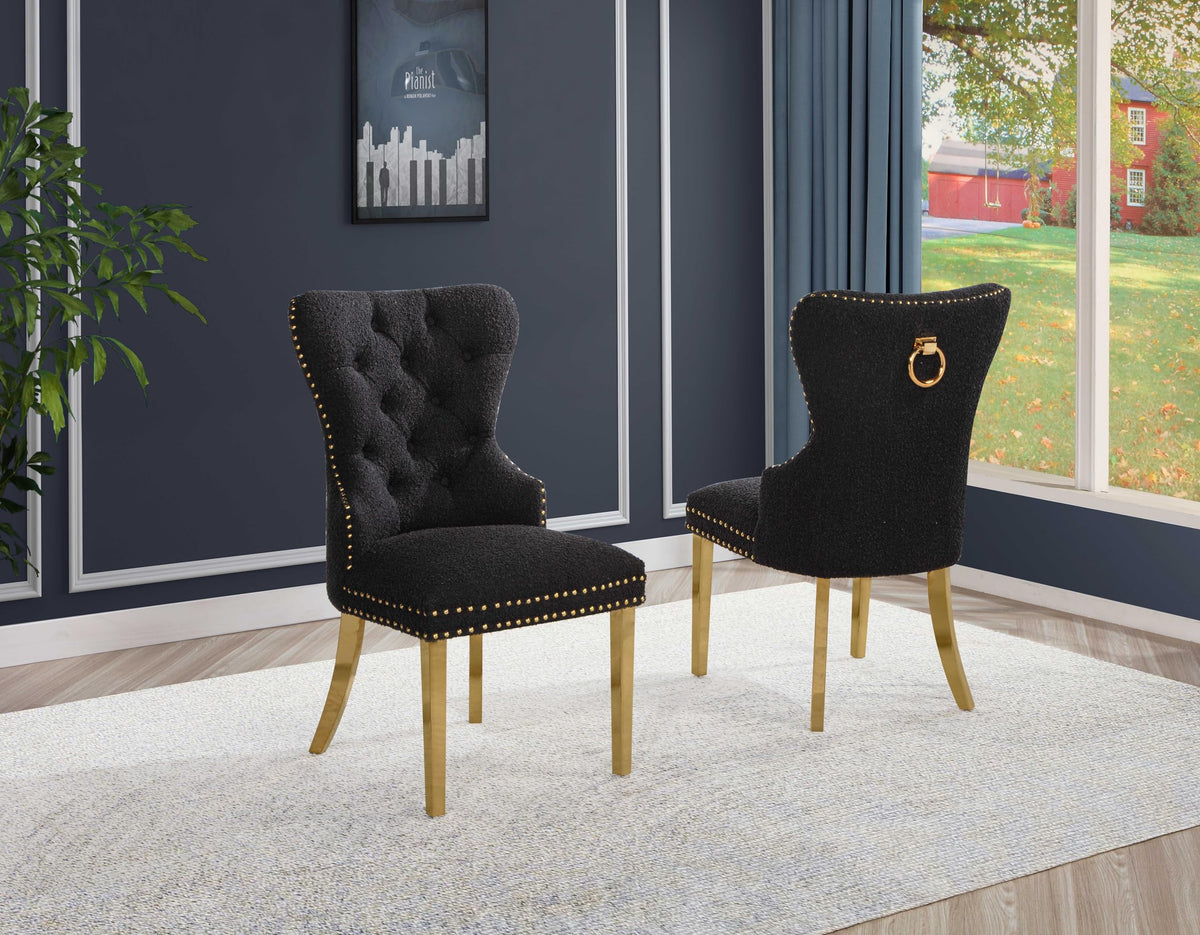 Black Boucle Upholstered Dining Chairs Set of 2 R426469