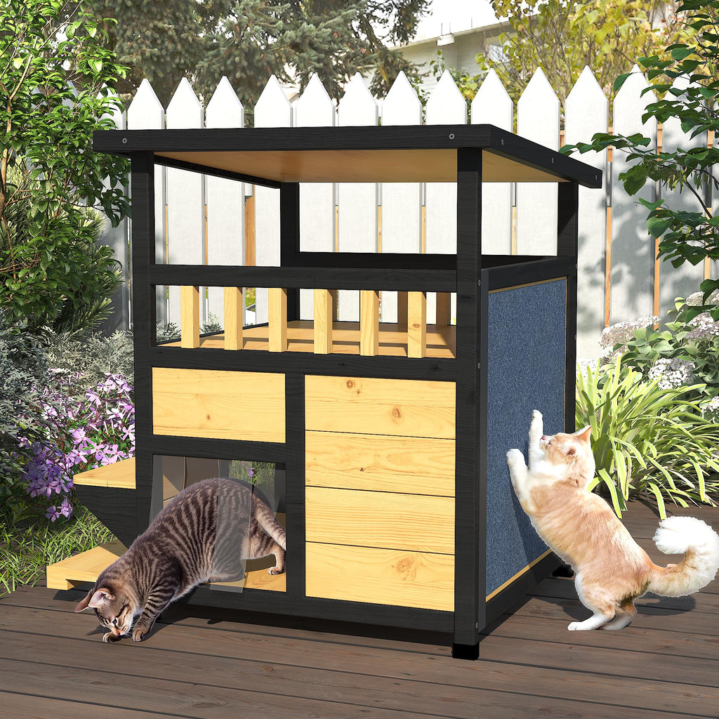 Weatherproof Two Story Outdoor Cat House with Escape Door A538946