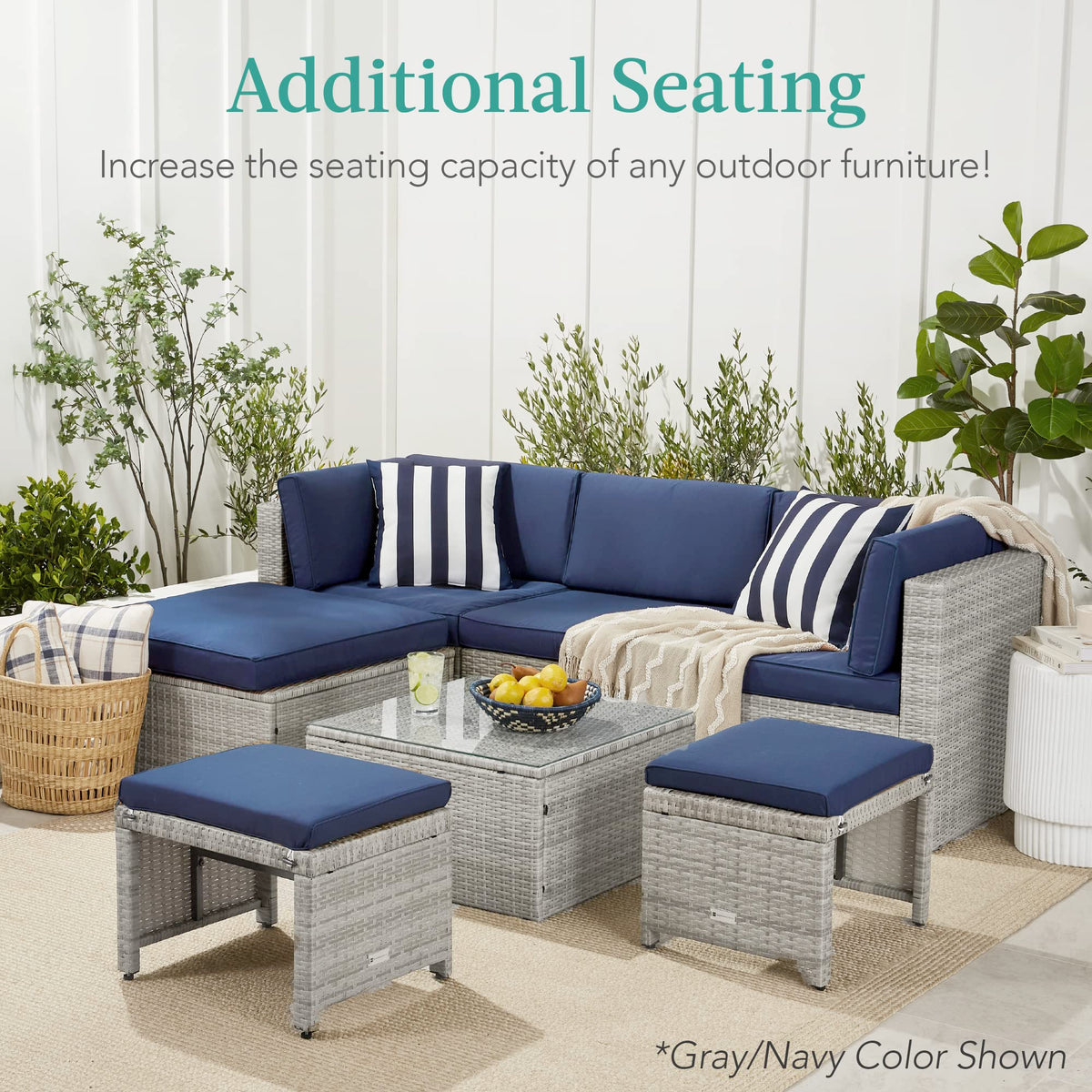 Set of 2 Wicker Ottomans with Removable Cushions R4220