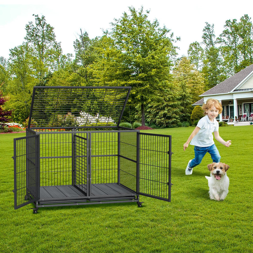 48 Inches Heavy Duty Metal Dog Crate with Divider and Wheels Q36269