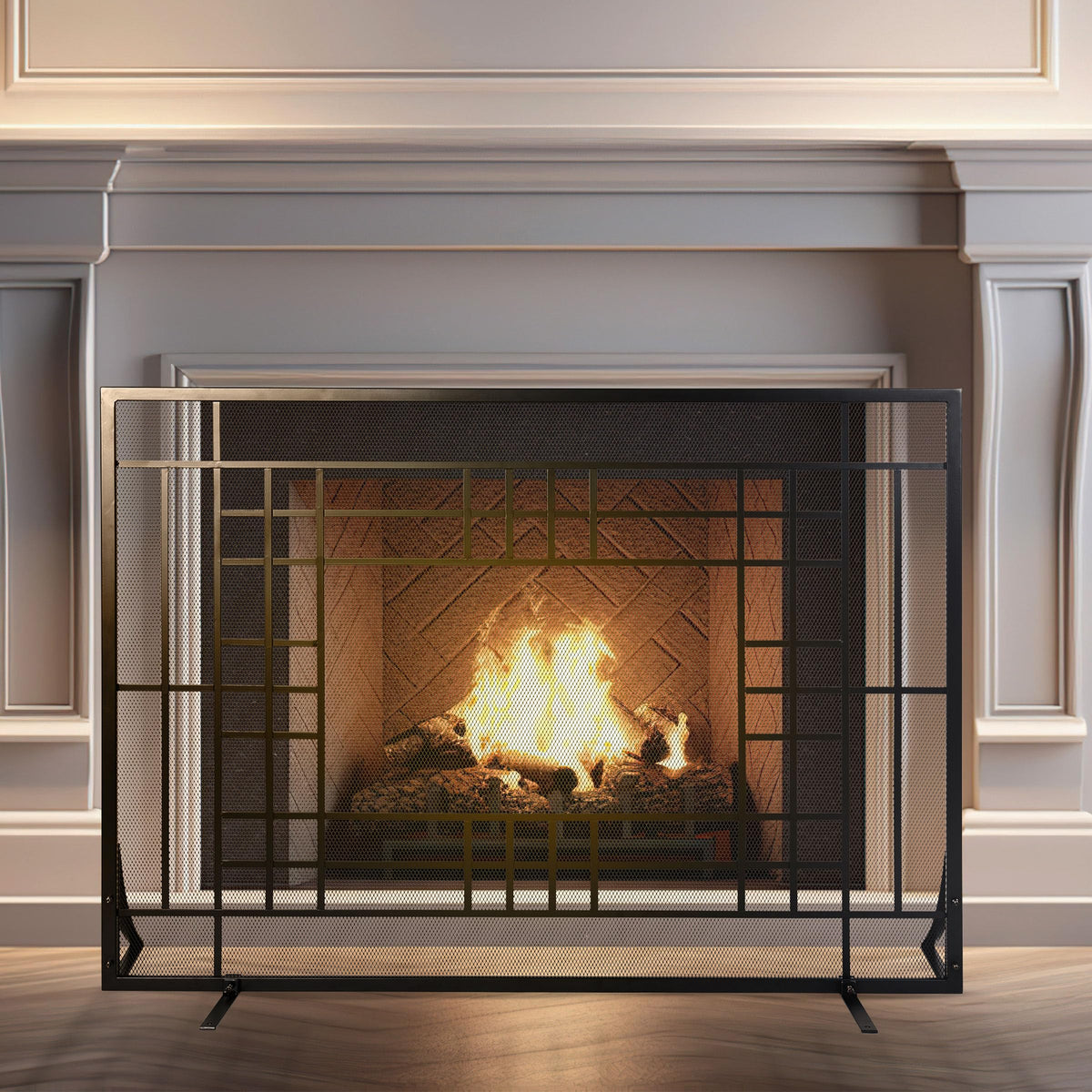 Single Panel Fireplace Screen with Mesh Spark Guard H12863