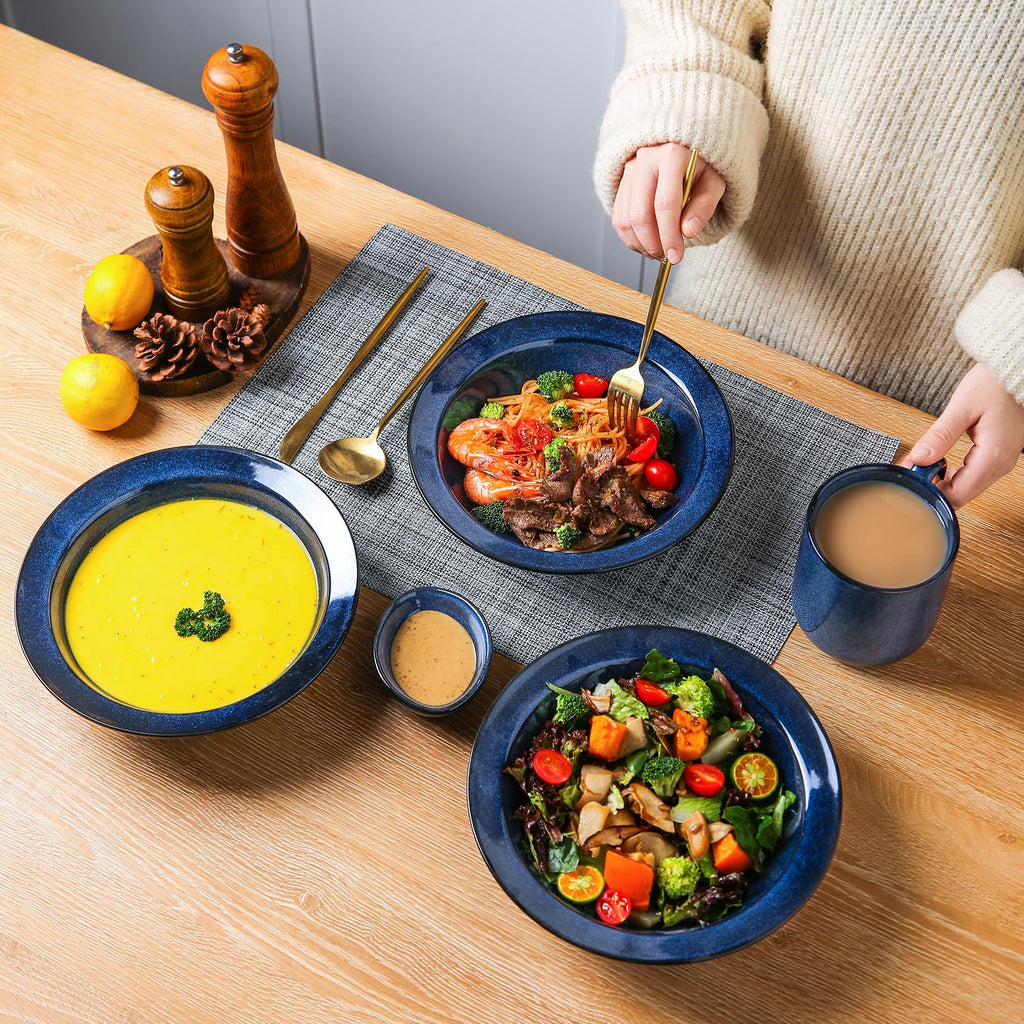 Blue 27oz Ceramic Soup Bowls Set of 4 Y3508