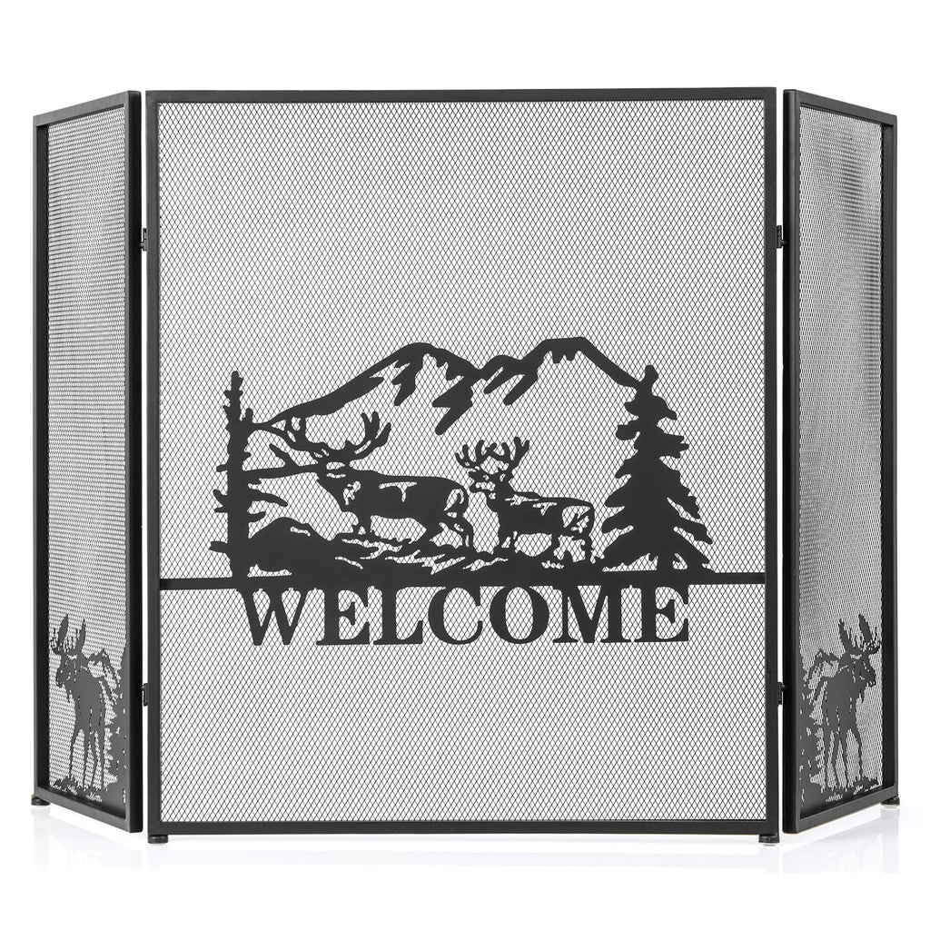 Foldable Fireplace Screen with Moose Pattern R32066