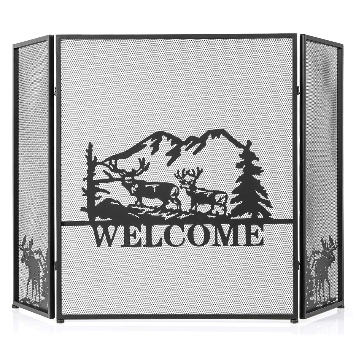 Foldable Fireplace Screen with Moose Pattern R32066