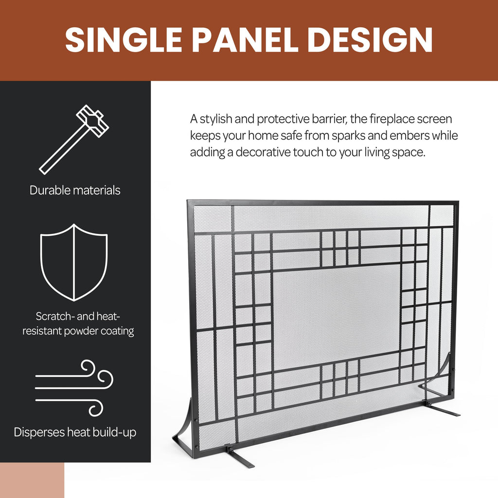Single Panel Fireplace Screen with Mesh Spark Guard H12863