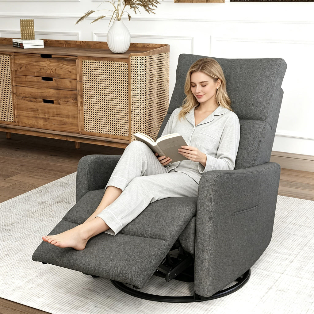 29" Electric Power Swivel Rocking Recliner Chair Dark Gray C425