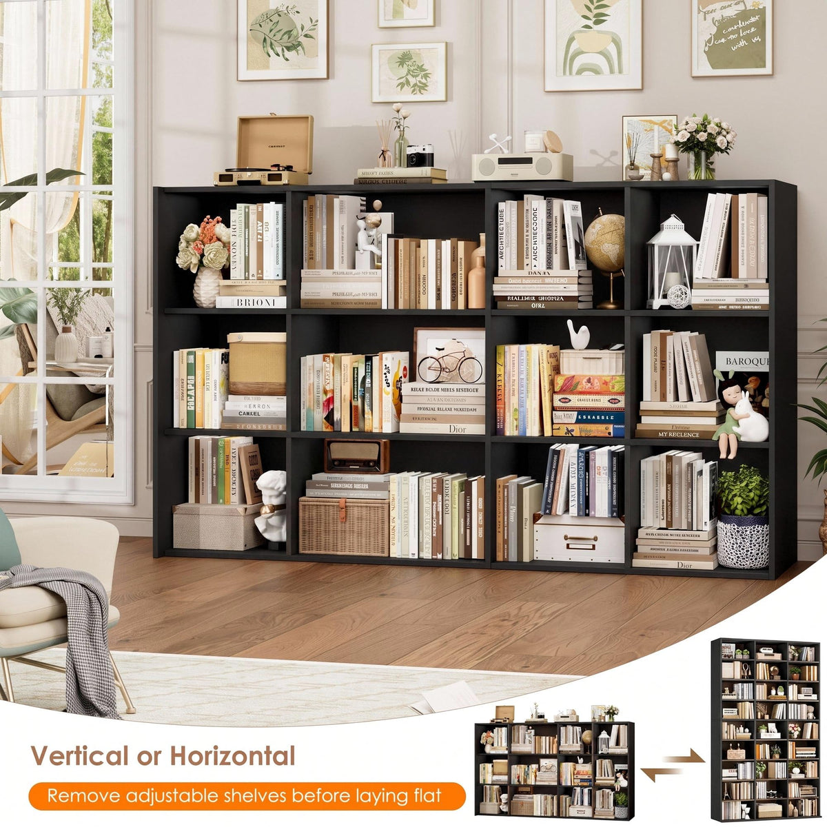 75'' H Black 27 Cube Bookshelf K9806