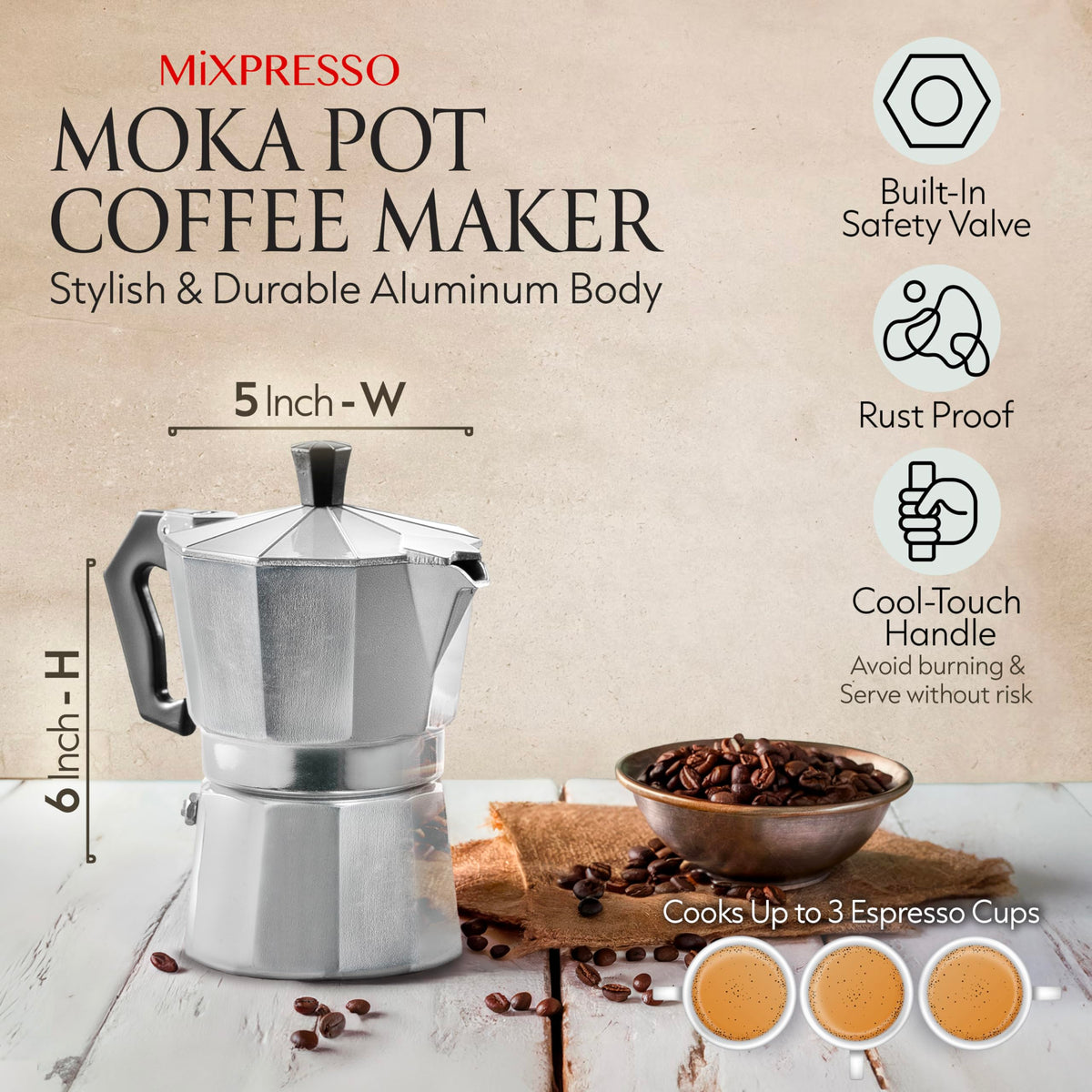 3 Cup Moka Pot Stovetop Espresso Maker Y200
