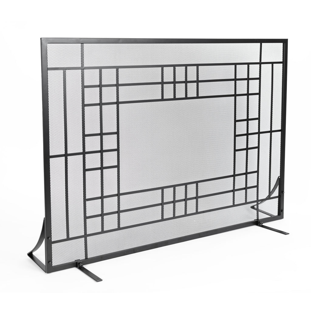 Single Panel Fireplace Screen with Mesh Spark Guard H12863